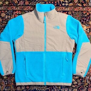 The North Face Denali Ice Blue/Gray Polartec Zip Fleece Jacket Girls L 14/16